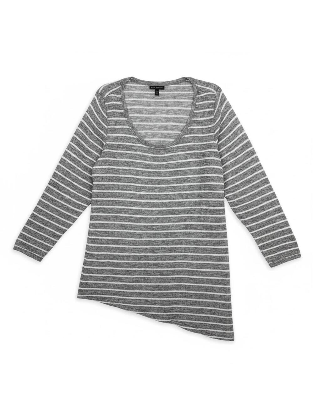 Lane Bryant Women’s Size 26/28 Gray White Striped Asymmetrical Tunic Sweater Top